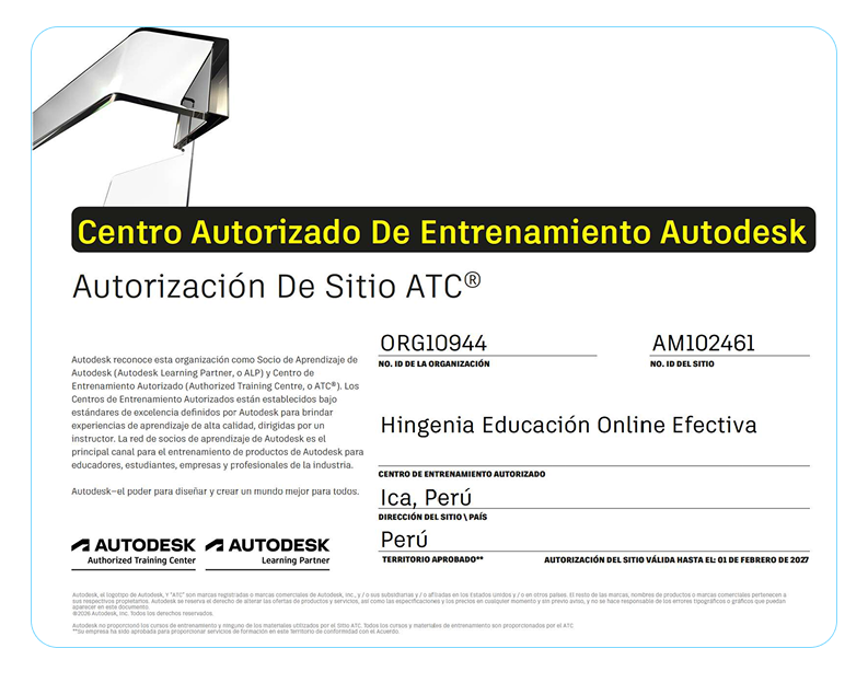Certificado oficial Autodesk emitido por Hingenia como Centro Autorizado