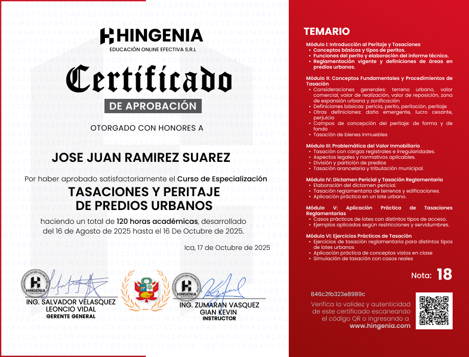 Certificado Hingenia de curso completado